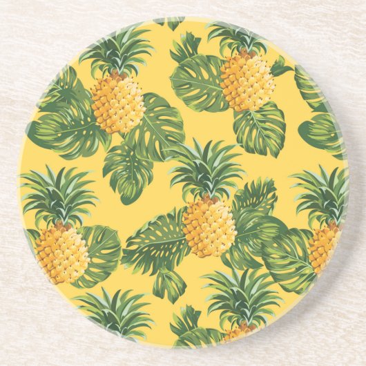 Dessous De Verre En Grès Ananas et Feuilles tropicaux en or (Devant)