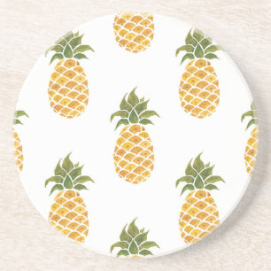 Dessous De Verre En Grès Ananas peint à la main, arrière - plan aquarelle.