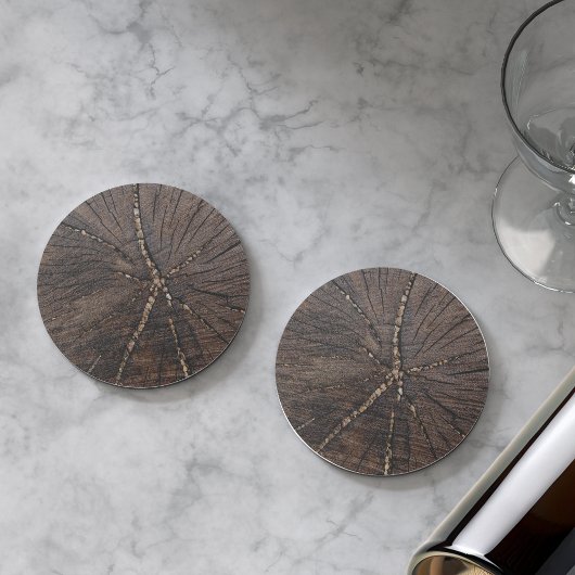 Dessous De Verre En Grès Ancien arbre en tranches de bois