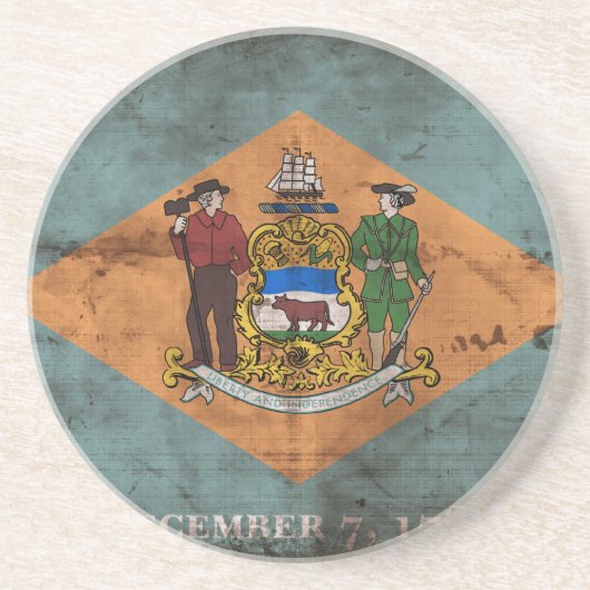Dessous De Verre En Grès Ancien drapeau du Delaware ; (Devant)