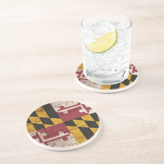 Dessous De Verre En Grès Ancien drapeau du Maryland en bois (Côté)