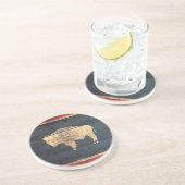 Dessous De Verre En Grès Ancien drapeau du Wyoming au bois (Côté)