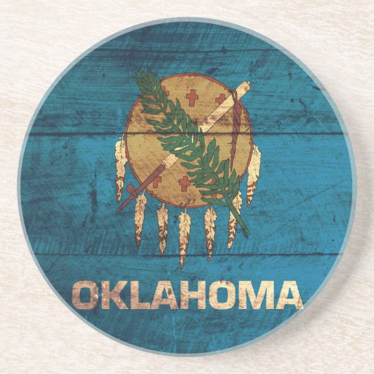 Dessous De Verre En Grès Ancien drapeau en bois de l'Oklahoma ; (Devant)