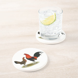 Dessous De Verre En Grès Ancien jeu anglais Bantams : BB Red Pair