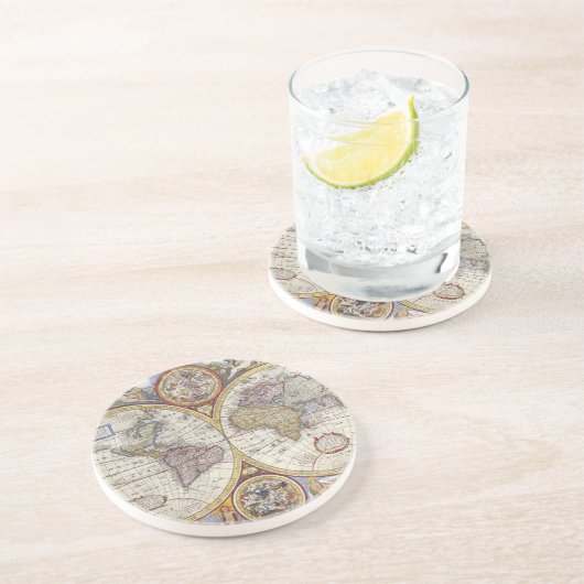 Dessous De Verre En Grès Ancienne carte du monde (Côté)