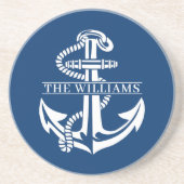 Dessous De Verre En Grès Ancre marine blanche en été sur bleu marine (Devant)