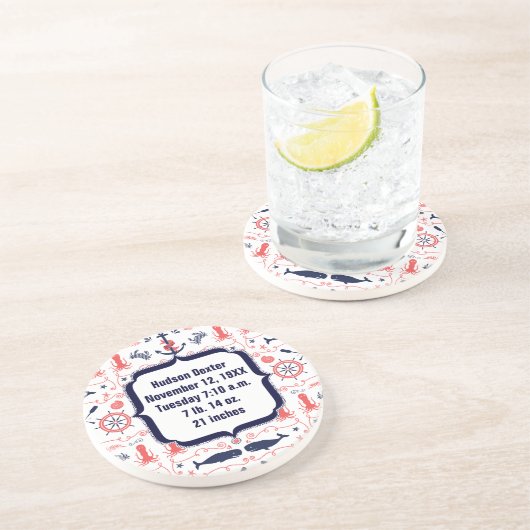 Dessous De Verre En Grès Ancre marine nautique, Motif de poulpe de baleine (Côté)