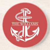 Dessous De Verre En Grès Ancre Nautique Blanc D'Été Personnalisé Sur Rouge  (Devant)
