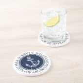 Dessous De Verre En Grès Ancre nautique bleu foncé et blanc (Côté)