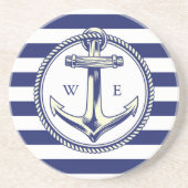 Dessous De Verre En Grès Ancre nautique Bleu marine Rayures (Devant)