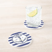 Dessous De Verre En Grès Ancre nautique Bleu marine Rayures (Côté)