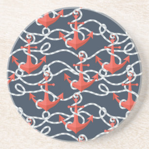 Dessous De Verre En Grès Ancres Nautiques Et Motif De Cordes