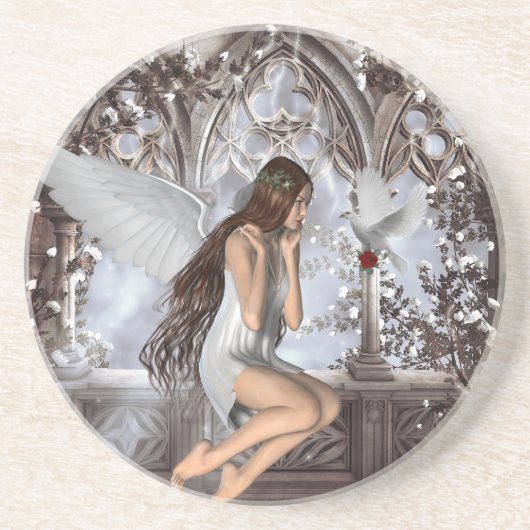 Dessous De Verre En Grès Ange et sa colombe (Devant)