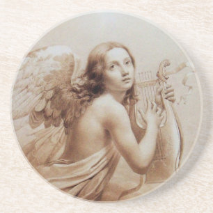 DESSOUS DE VERRE EN GRÈS ANGE JOUER LYRA SUR LES NUAGES