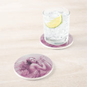 Dessous De Verre En Grès ANGE JOUER LYRA SUR LES NUAGES, rose (Côté)