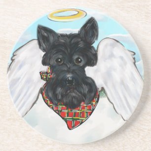 Dessous De Verre En Grès Ange Terrier Écossais Noir