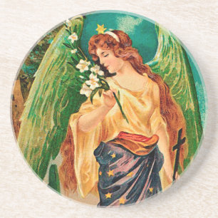 Dessous De Verre En Grès Angel tenant une branche florale