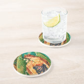 Dessous De Verre En Grès Angel tenant une branche florale (Côté)
