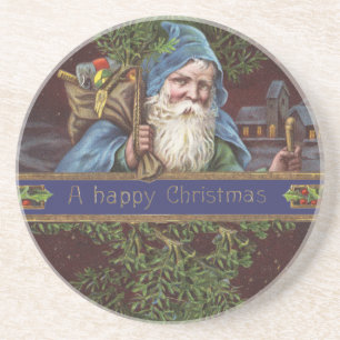 Dessous De Verre En Grès Anges de Noël victoriens Bleu Noël Art Vintage