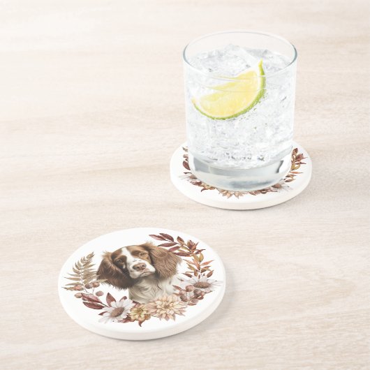 Dessous De Verre En Grès Anglais Springer Spaniel Chien Automne Wreath (Côté)