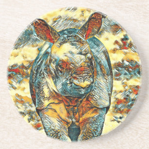 Dessous De Verre En Grès AnimalArt_Rhino_001