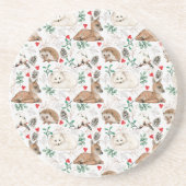 Dessous De Verre En Grès Animaux de bois, motif de Noël blanc (Devant)
