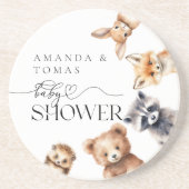 Dessous De Verre En Grès Animaux des bois Baby shower moderne (Devant)