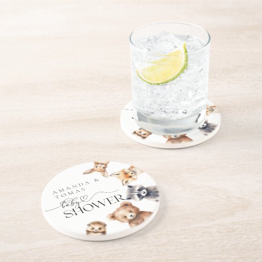 Dessous De Verre En Grès Animaux des bois Baby shower moderne (Côté)