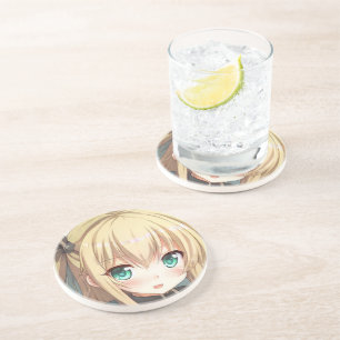 Dessous De Verre En Grès Anime aux cheveux blonds fille émeraude yeux verts