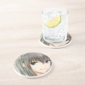 Dessous De Verre En Grès Anime cheveux foncé fille yeux gris (Côté)