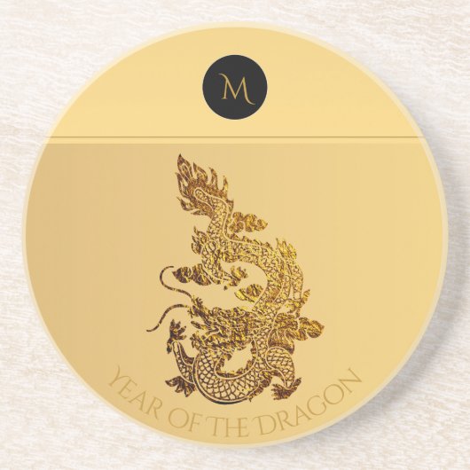 Dessous De Verre En Grès Année Dragon Chinoise 2024 Elégant Monogram RSC (Devant)