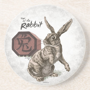 Dessous De Verre En Grès Année du lapin Zodiac chinois Art