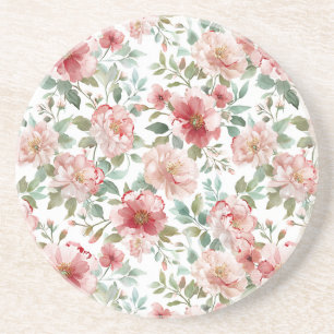 Dessous De Verre En Grès Anniversaire Floral Rose Rouge