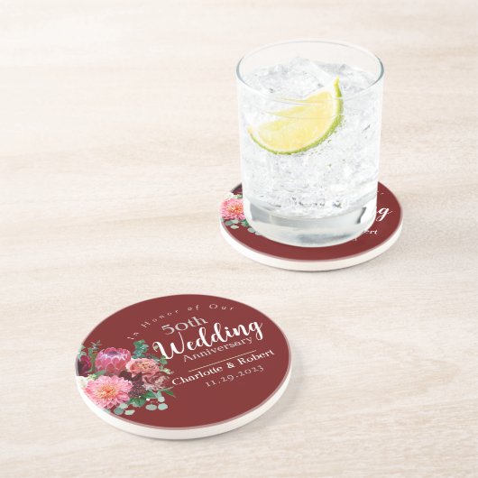 Dessous De Verre En Grès Anniversaire Mariage personnalisé du 50e couple ro (Côté)