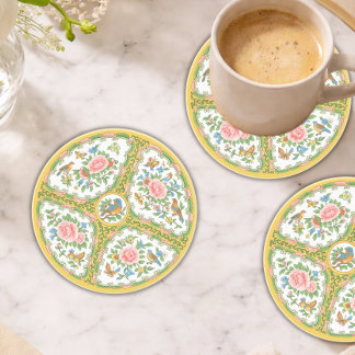 Dessous De Verre En Grès Antique Rose Yellow & Pink Floral Sandstone 