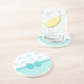 Dessous De Verre En Grès Aqua Bleu Damas Avec Ruban Turquoise (Côté)