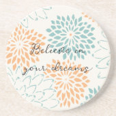 Dessous De Verre En Grès Aqua Blue Peach White Floral (Devant)