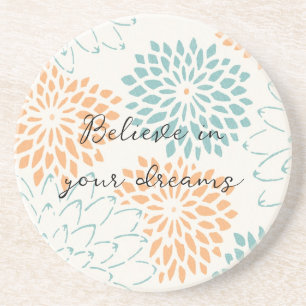 Dessous De Verre En Grès Aqua Blue Peach White Floral