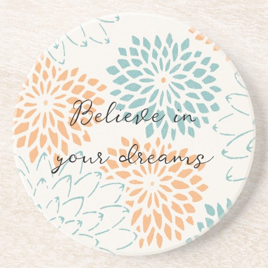 Dessous De Verre En Grès Aqua Blue Peach White Floral (Devant)