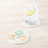 Dessous De Verre En Grès Aqua Blue Peach White Floral (Côté)