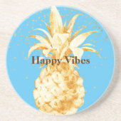 Dessous De Verre En Grès Aqua Blue Yellow Gold Ananas (Devant)