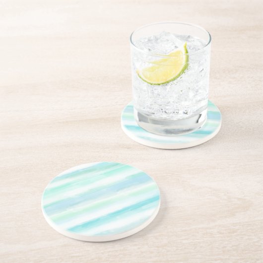 Dessous De Verre En Grès Aqua Mint Bleu Aquarelle Blancs (Côté)