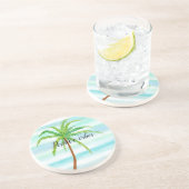 Dessous De Verre En Grès Aqua Mint Bleu Blancs Tropical Palm Tree (Côté)