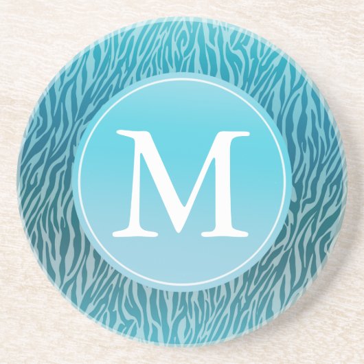 Dessous De Verre En Grès Aqua Ombre Zebra Imprimer Monogramme (Devant)