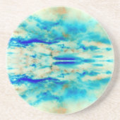 Dessous De Verre En Grès Aqua turquoise et crème art abstrait (Devant)