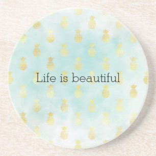 Dessous De Verre En Grès Aqua White Gold Tropical Glam Pineapples