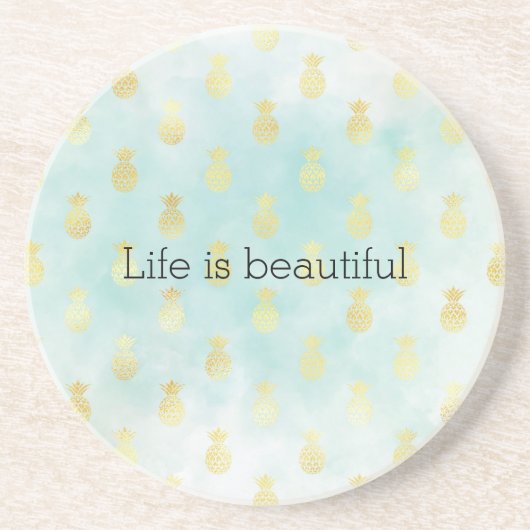 Dessous De Verre En Grès Aqua White Gold Tropical Glam Pineapples (Devant)