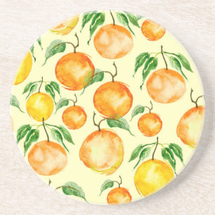 Dessous De Verre En Grès Aquarelle agrumes, motif tropical.