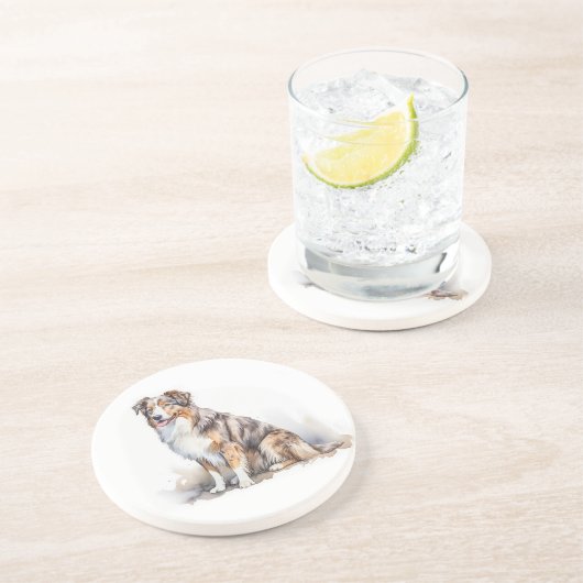 Dessous De Verre En Grès Aquarelle Australian Shepherd (Côté)