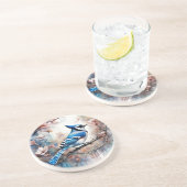 Dessous De Verre En Grès Aquarelle bleu Jay Cherry Blossoms (Côté)